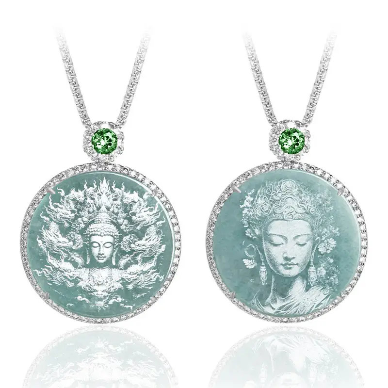 Jade Buddha Pendant Necklace with Water Shadow Design