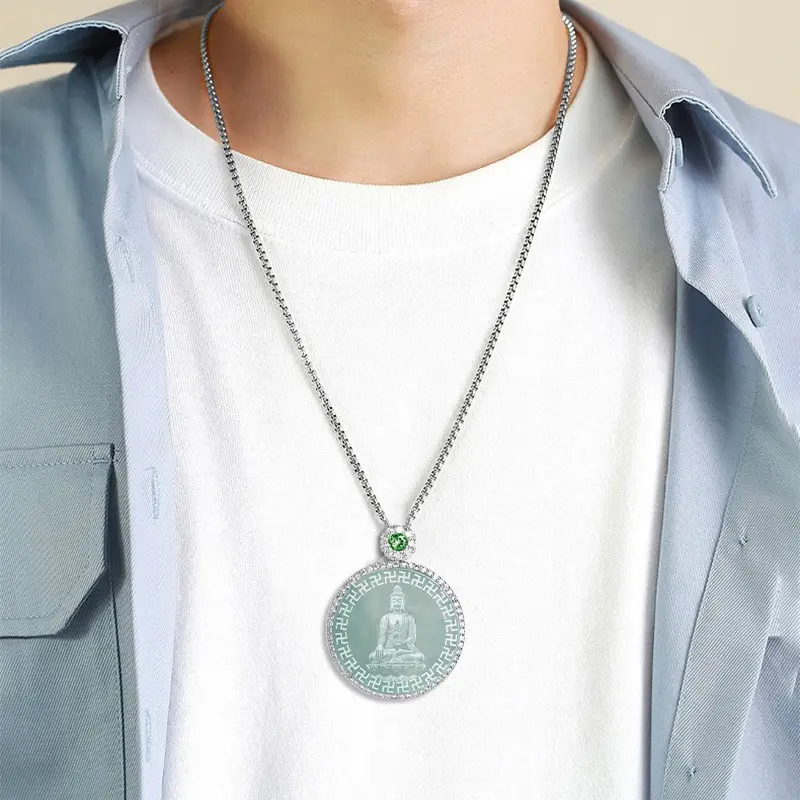 Jade Buddha Pendant Necklace with Water Shadow Design