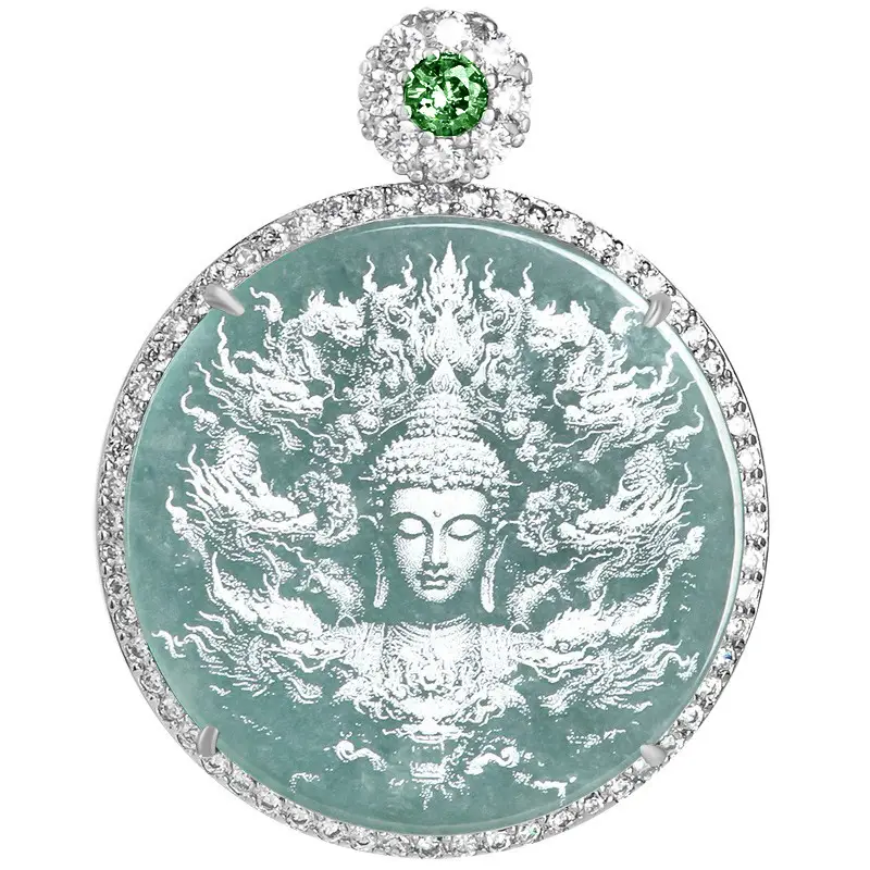Jade Buddha Pendant Necklace with Water Shadow Design
