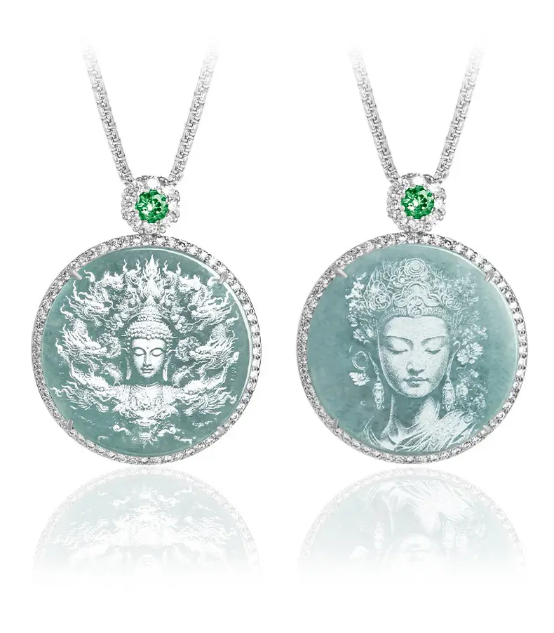 Jade Buddha Pendant Necklace with Water Shadow Design — feature 3