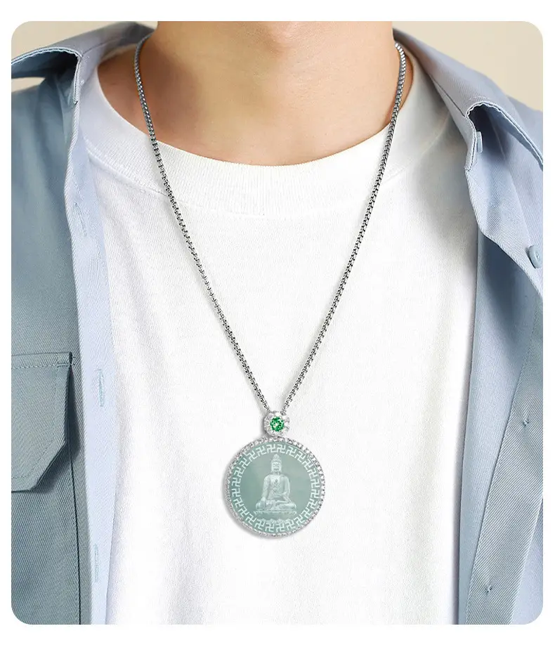 Jade Buddha Pendant Necklace with Water Shadow Design — feature 4