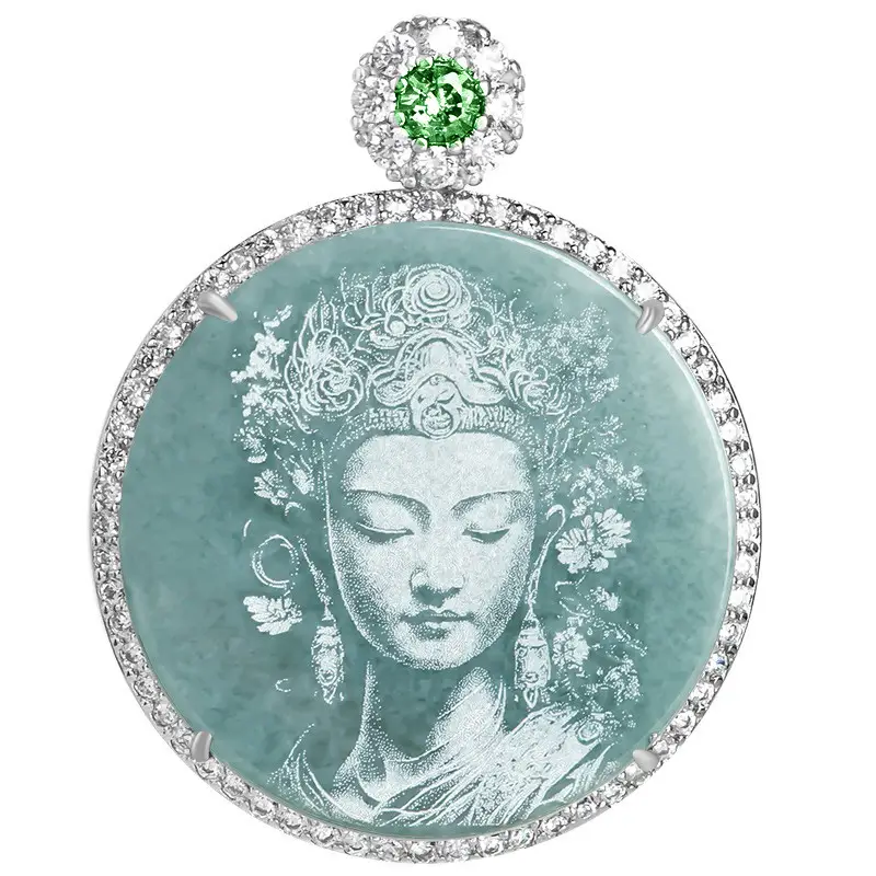 Jade Buddha Pendant Necklace with Water Shadow Design
