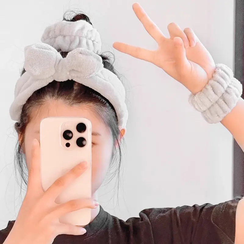 White Washable Hair Band Wrist Band 11x5cm 3-Piece Set