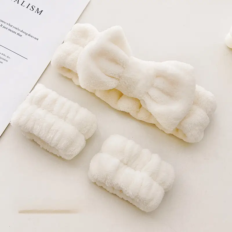 White Washable Hair Band Wrist Band 11x5cm 3-Piece Set