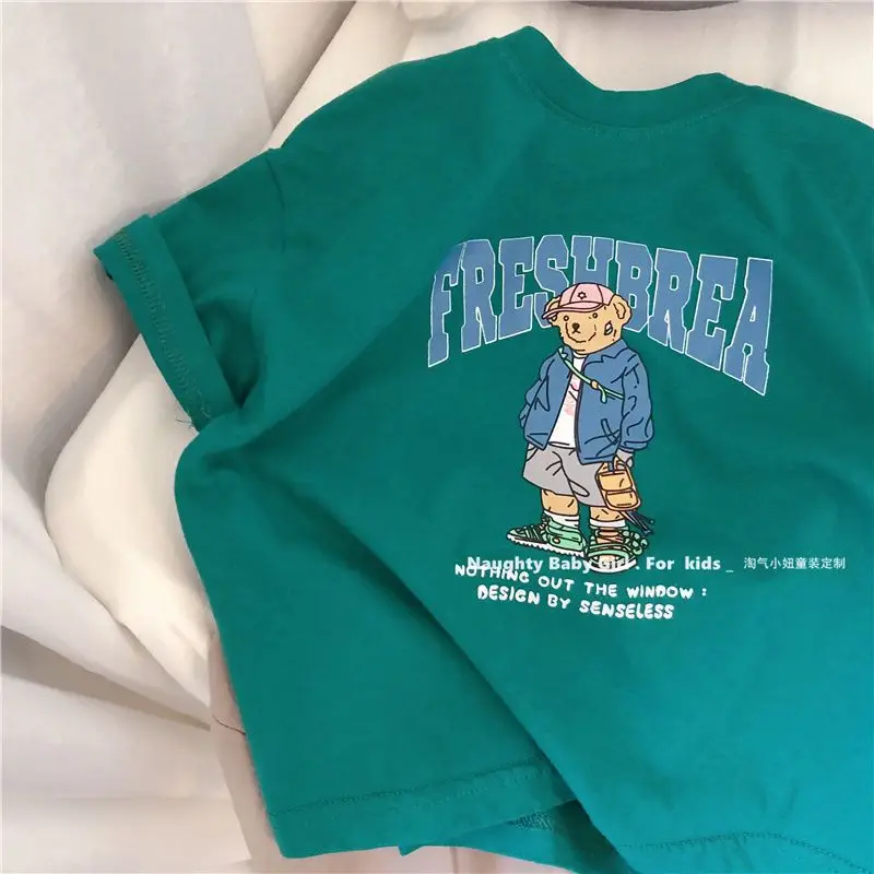 26 Summer Boys Cotton Bear Print Teal T-Shirt