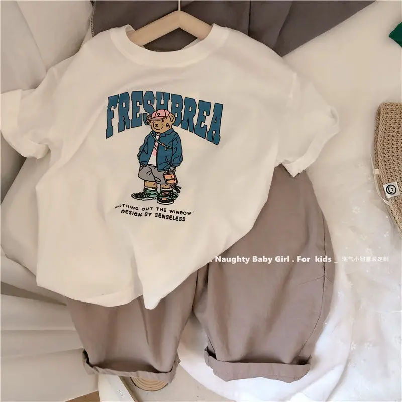 26 Summer Boys Cotton Bear Print Teal T-Shirt