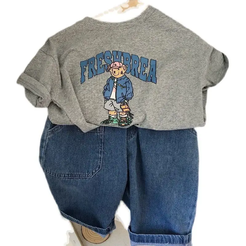 26 Summer Boys Cotton Bear Print Teal T-Shirt