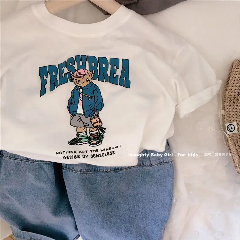 26 Summer Boys Cotton Bear Print Teal T-Shirt — feature 10
