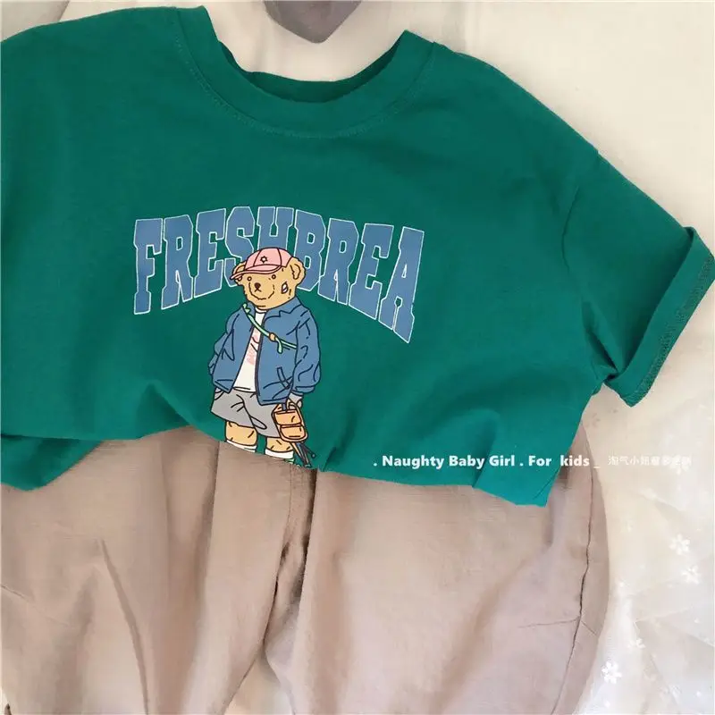 26 Summer Boys Cotton Bear Print Teal T-Shirt — feature 13