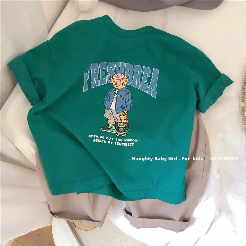 26 Summer Boys Cotton Bear Print Teal T-Shirt — feature 14