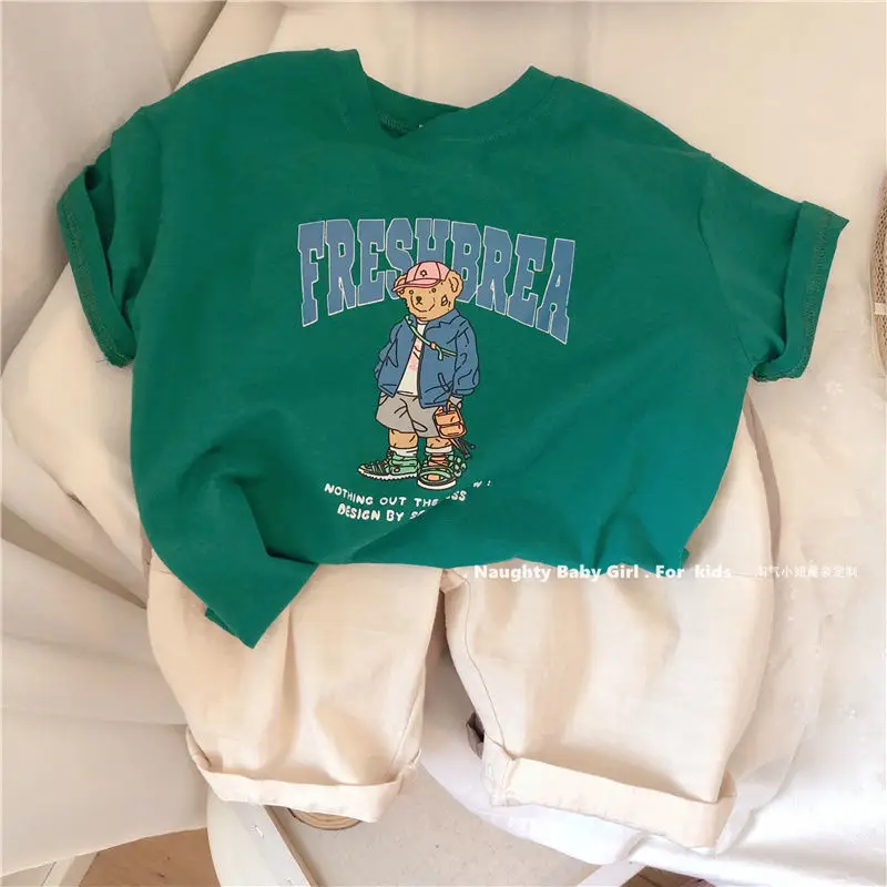 26 Summer Boys Cotton Bear Print Teal T-Shirt — feature 15