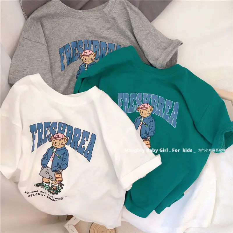 26 Summer Boys Cotton Bear Print Teal T-Shirt — feature 2