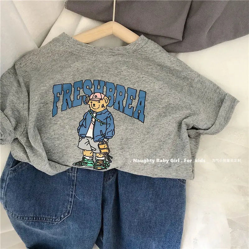 26 Summer Boys Cotton Bear Print Teal T-Shirt — feature 3