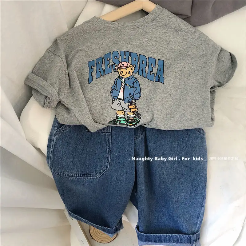 26 Summer Boys Cotton Bear Print Teal T-Shirt — feature 4