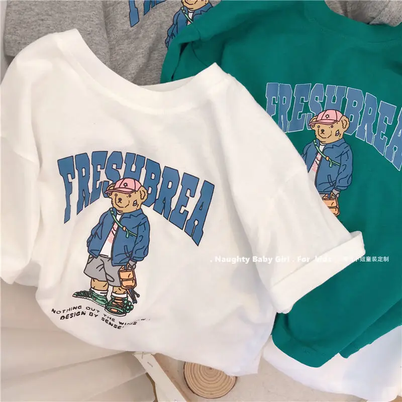 26 Summer Boys Cotton Bear Print Teal T-Shirt — feature 5