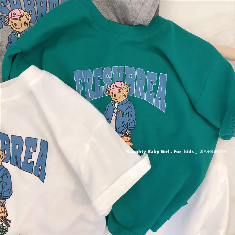 26 Summer Boys Cotton Bear Print Teal T-Shirt — feature 6