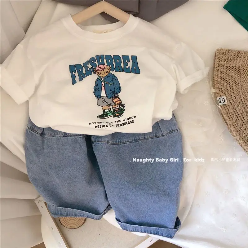 26 Summer Boys Cotton Bear Print Teal T-Shirt — feature 8
