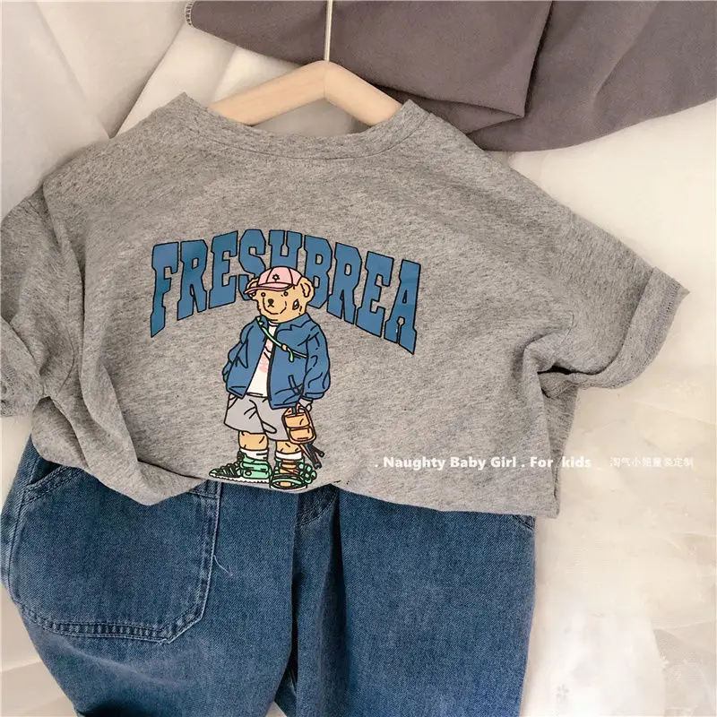 26 Summer Boys Cotton Bear Print Teal T-Shirt — feature 9