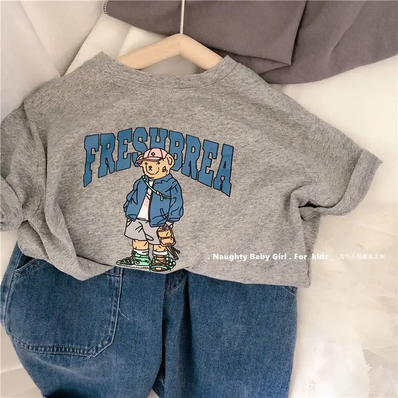 26 Summer Boys Cotton Bear Print Teal T-Shirt