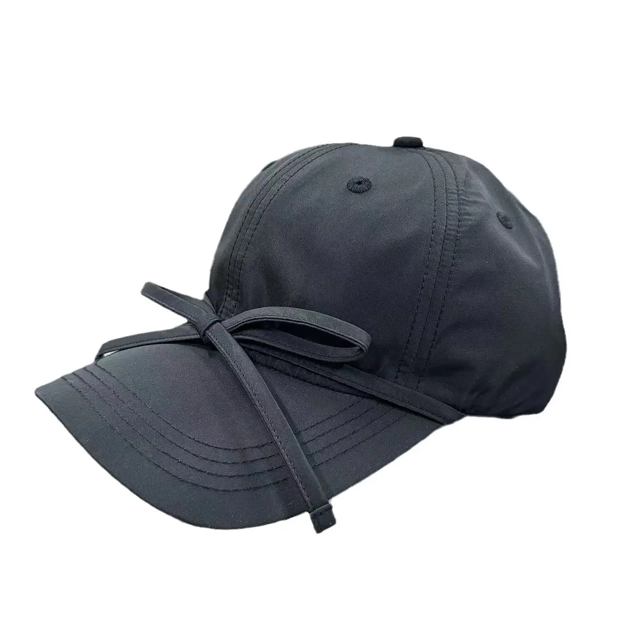 Women's Black Sweet Bow Baseball Cap Wide Brim Sunshade - Image 10