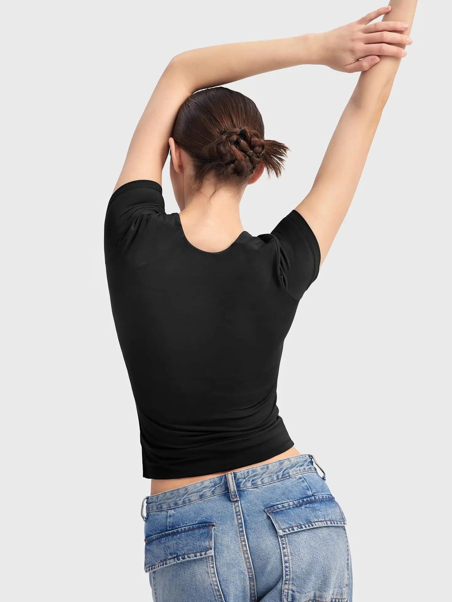 Women's White Square Neck Low Cut T-Shirt Short Sleeve