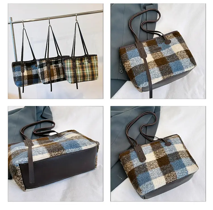 Women Plaid Wool Shoulder Bag 2024 Spring Western Style — feature 10