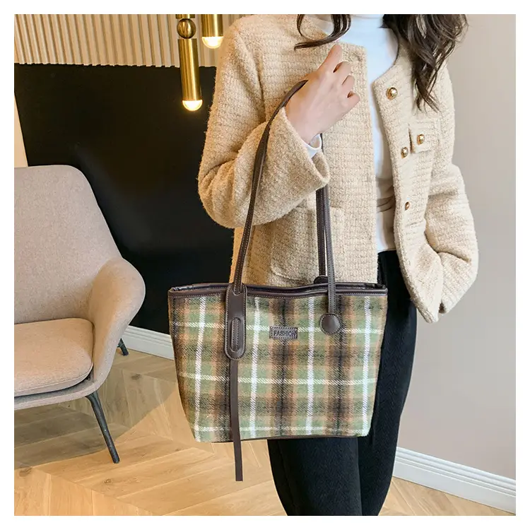 Women Plaid Wool Shoulder Bag 2024 Spring Western Style — feature 11
