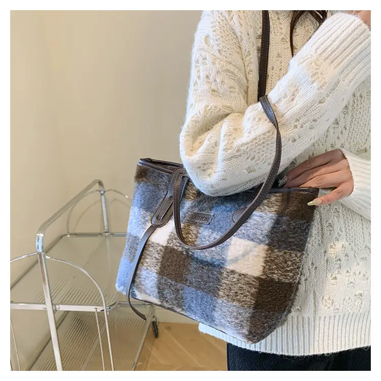 Women Plaid Wool Shoulder Bag 2024 Spring Western Style — feature 15