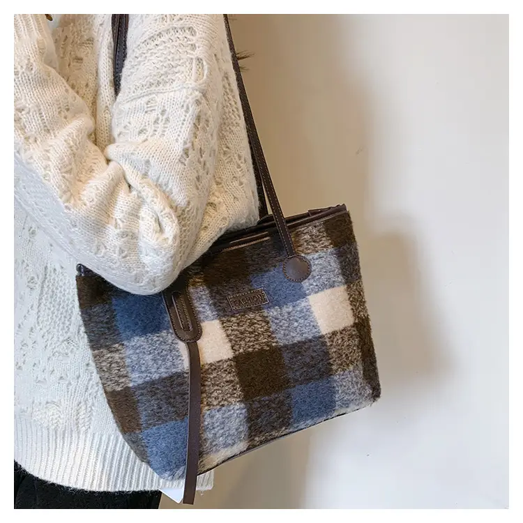 Women Plaid Wool Shoulder Bag 2024 Spring Western Style — feature 16