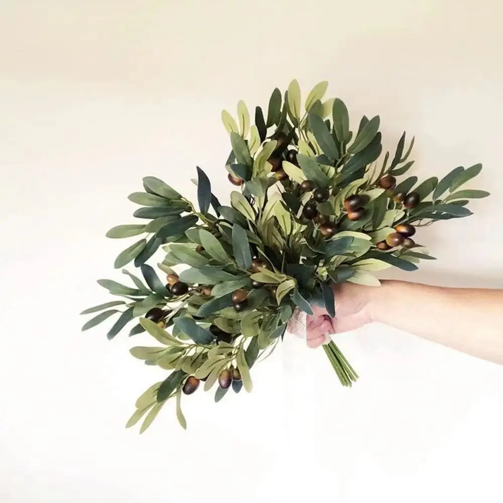 Fake Flowers, Simulated Olive Branches, Artificial Plants, Green Stems, Magnolia Leaves, Fake Berries, Silk Cloth Leaf Inserts
