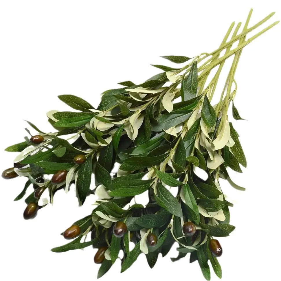Fake Flowers, Simulated Olive Branches, Artificial Plants, Green Stems, Magnolia Leaves, Fake Berries, Silk Cloth Leaf Inserts