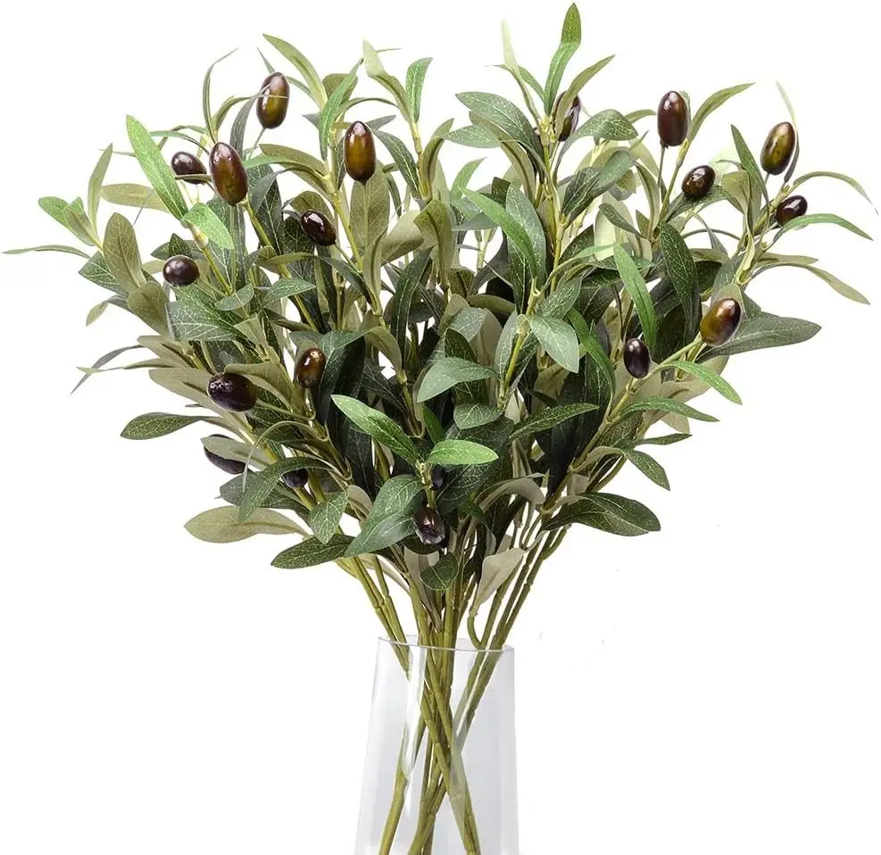 Fake Flowers, Simulated Olive Branches, Artificial Plants, Green Stems, Magnolia Leaves, Fake Berries, Silk Cloth Leaf Inserts — feature 1