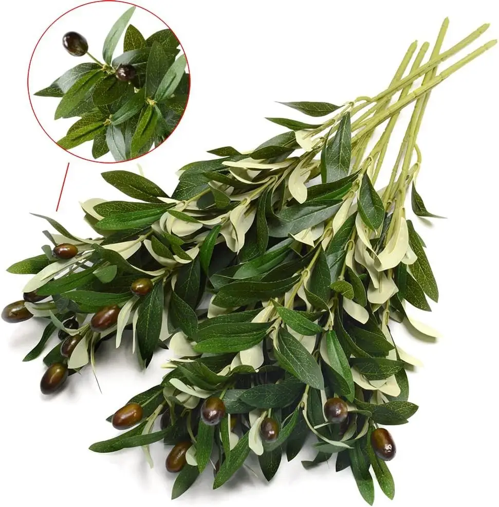 Fake Flowers, Simulated Olive Branches, Artificial Plants, Green Stems, Magnolia Leaves, Fake Berries, Silk Cloth Leaf Inserts — feature 3