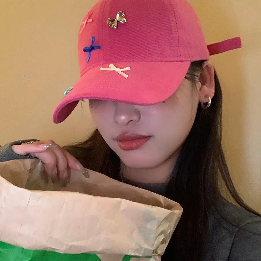 Cute Bow Baseball Caps for Girls Pink White Black