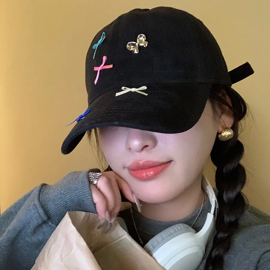 Cute Bow Baseball Caps for Girls Pink White Black