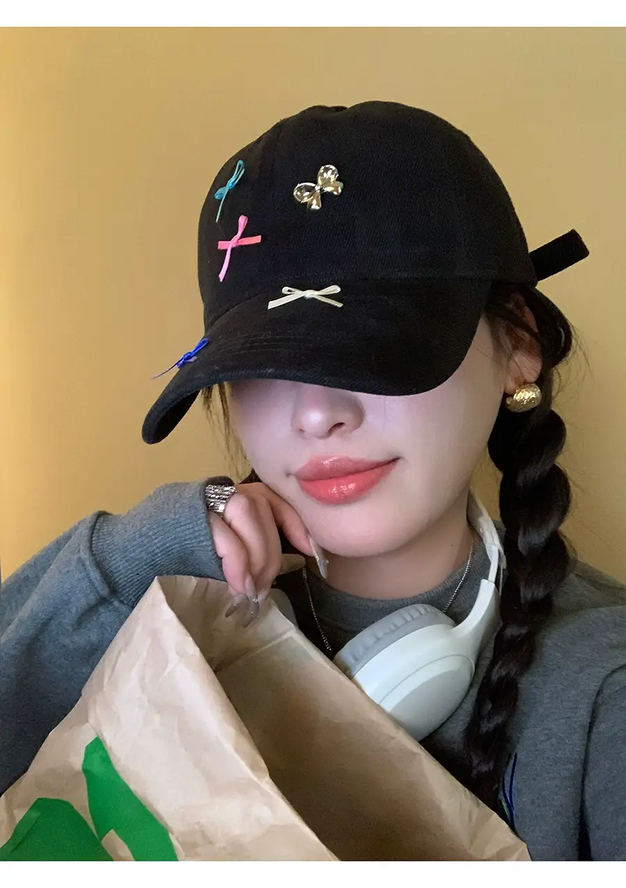 Cute Bow Baseball Caps for Girls Pink White Black — feature 13
