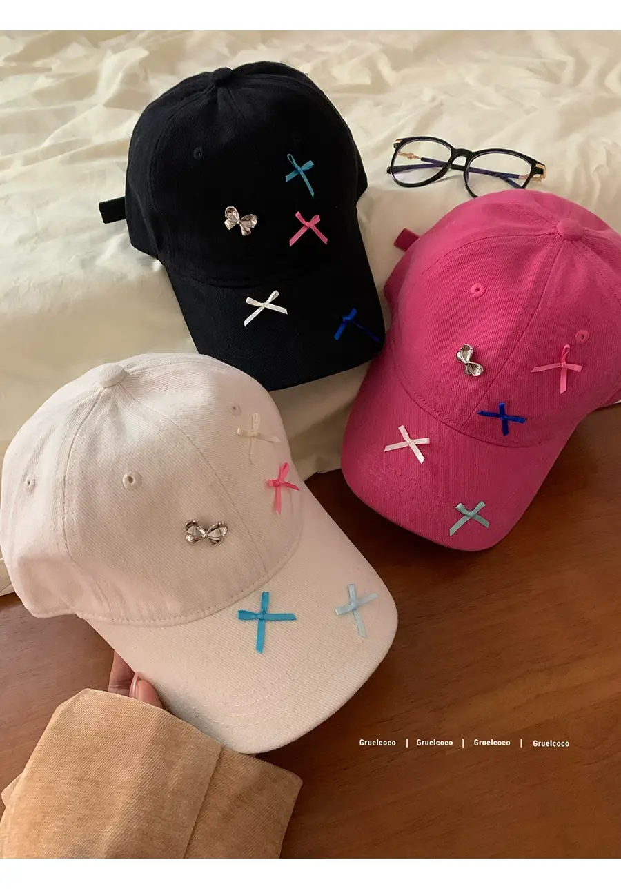 Cute Bow Baseball Caps for Girls Pink White Black — feature 4