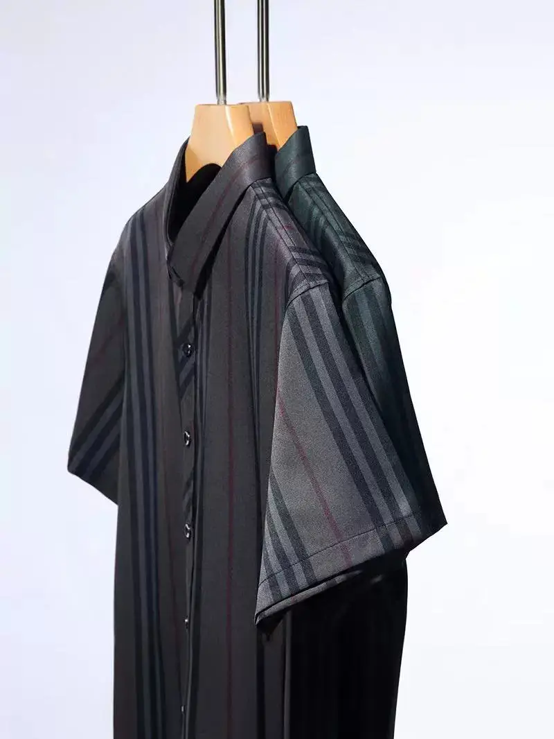 Men Striped Lapel Shirt Dark Summer Business Casual - Image 6
