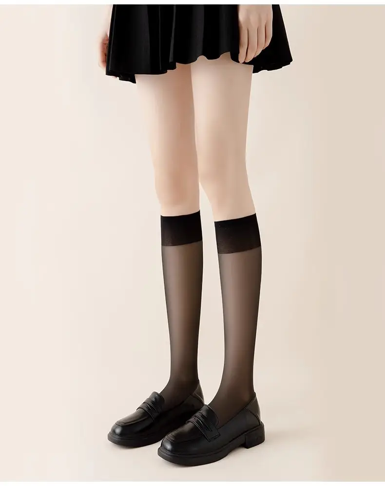 Summer Jk Calf Socks, Ultra-Thin Mid-Calf Stockings, Japanese Style Mid-Length Black Silk Velvet Core-Spun Silk Mid-Calf Stockings — feature 11