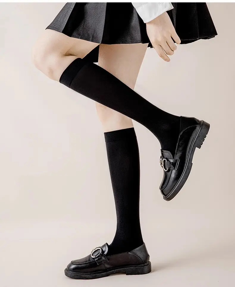 Summer Jk Calf Socks, Ultra-Thin Mid-Calf Stockings, Japanese Style Mid-Length Black Silk Velvet Core-Spun Silk Mid-Calf Stockings — feature 13