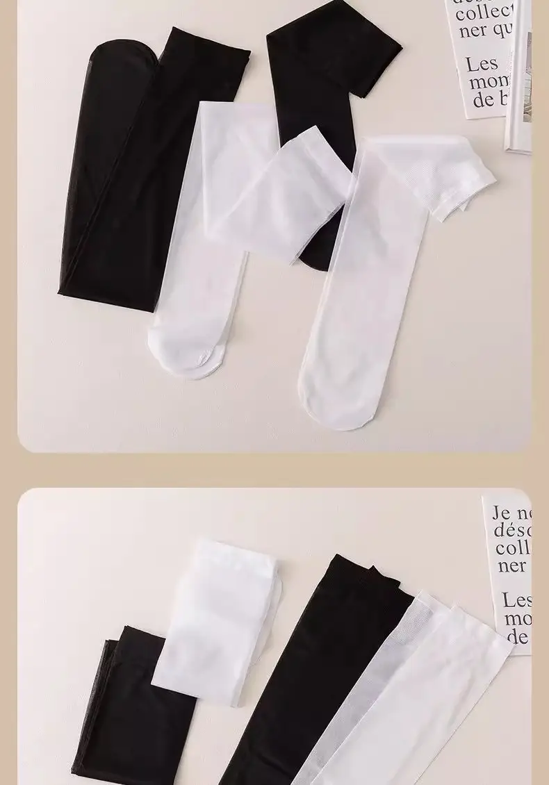 Summer Jk Calf Socks, Ultra-Thin Mid-Calf Stockings, Japanese Style Mid-Length Black Silk Velvet Core-Spun Silk Mid-Calf Stockings — feature 15