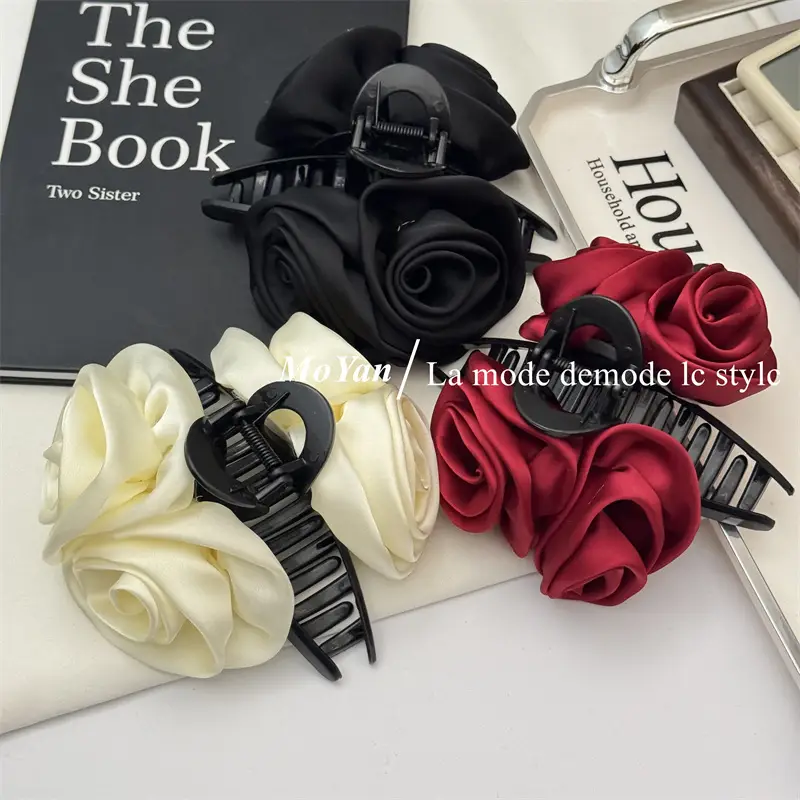 Black Rose Hairpin with High-Grade Shark Clip - Image 5