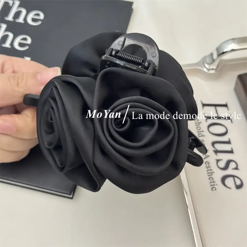 Black Rose Hairpin with High-Grade Shark Clip — feature 4