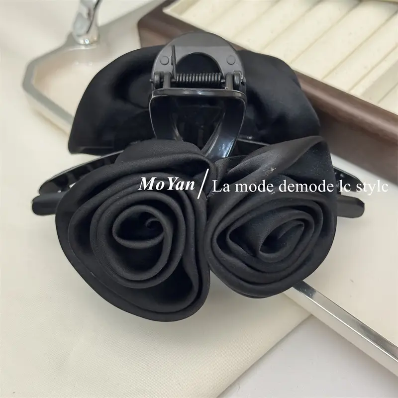 Black Rose Hairpin with High-Grade Shark Clip — feature 9