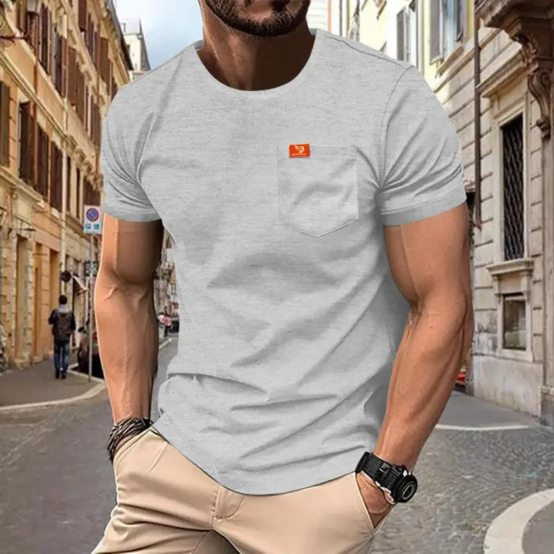 Men's White Cotton T-Shirt with Pocket & Logo - Image 8