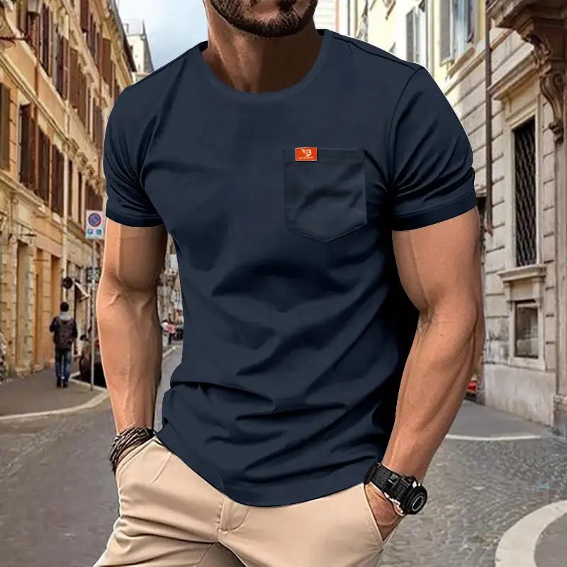 Men's White Cotton T-Shirt with Pocket & Logo — feature 13