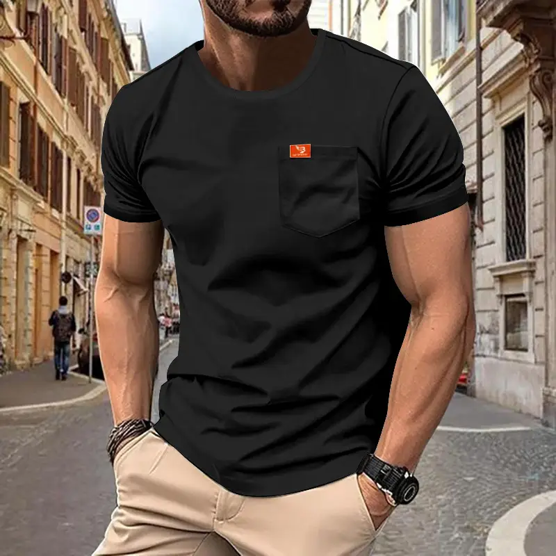 Men's White Cotton T-Shirt with Pocket & Logo — feature 19