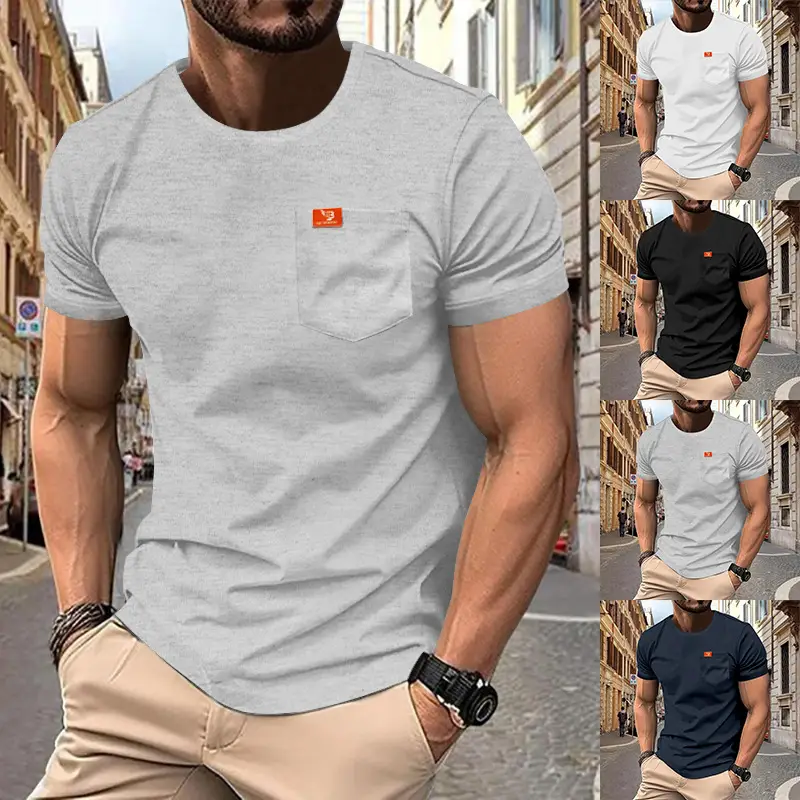 Men's White Cotton T-Shirt with Pocket & Logo — feature 5