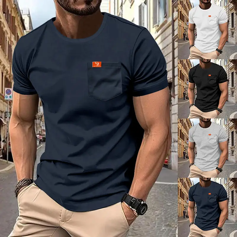 Men's White Cotton T-Shirt with Pocket & Logo — feature 6