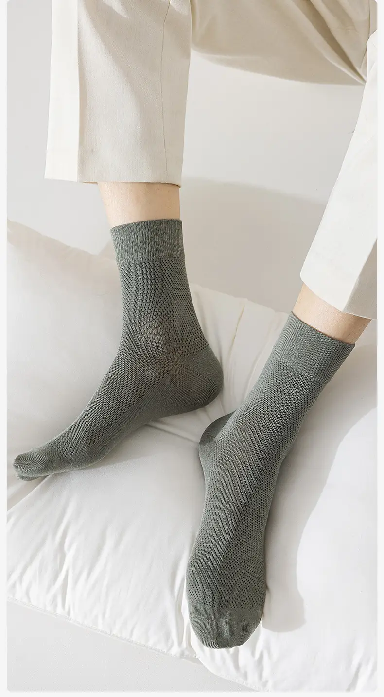 Spring and Summer Pure Cotton Socks Men's Summer Antibacterial Mesh Breathable Thin Cotton Sports Sweat-Absorbing Business Stockings — feature 10